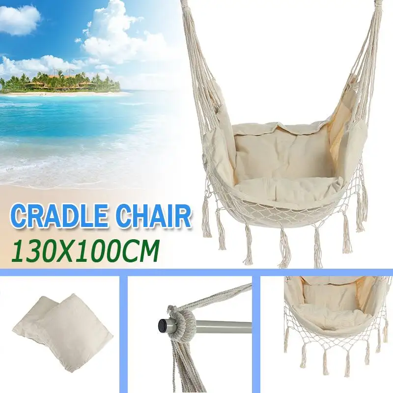 

150KG Safety Swing Hammock Chair Outdoor Tassels Hammock Garden Patio White Cotton Portable Bedroom Indoor Garden Hanging Bed