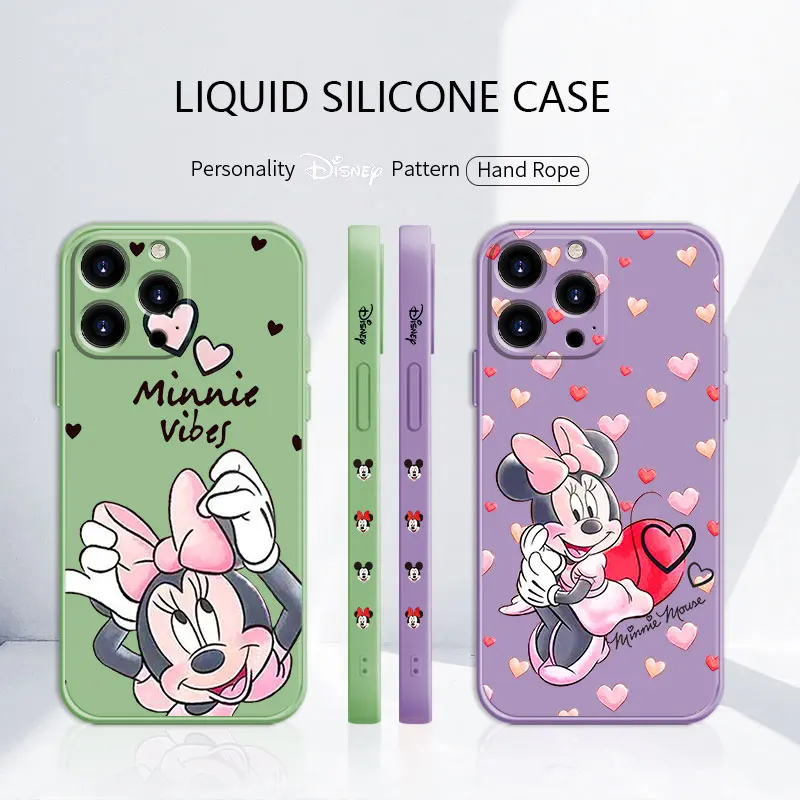 

Print Blue Phone Liquid Cover Case for iPhone 11 12 13 Pro Max 7 8 Plus SE XS 11pro Disney Mickey Minnie Pink Lovely Silicone