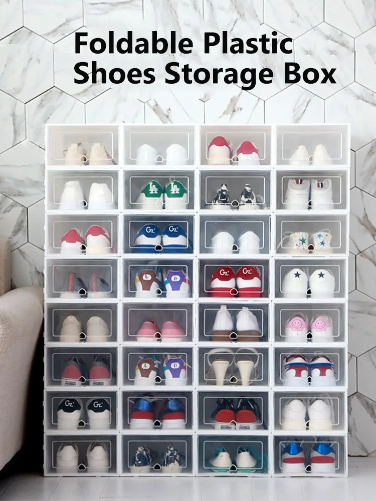 

Transparent Plastic Shoe Box Case Foldable Dustproof Storage Box Multifunction Stacked Combination Shelf Stack Closet Organizer