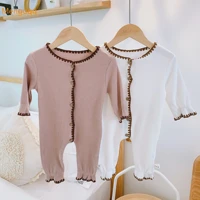 baby summer clothing infant newborn baby girl boy button solid romper long sleeve jumpsuit casual stylish cotton autumn 0 18m