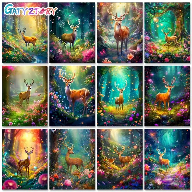 

GATYZTORY 60x75cm Painting By Numbers Handmade Picture Drawing Forest Elk Interior Paintings Living Room Decoration