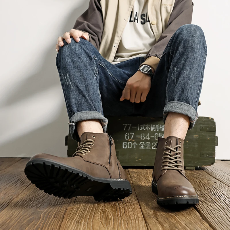 Ковбойские сапоги мужские удобные и модные рабочие ботинки европейские Челси в