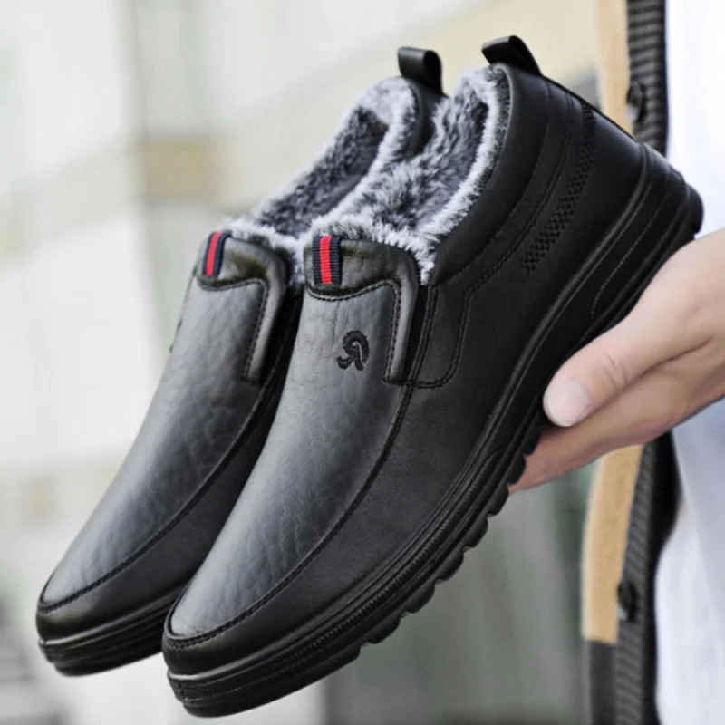 

Fashion Plus Velvet Thick Waterproof Men's Leather Cotton Shoes Casual Snow Boots Warm Lazy Shoes Old Shoes Zapatos De Hombre