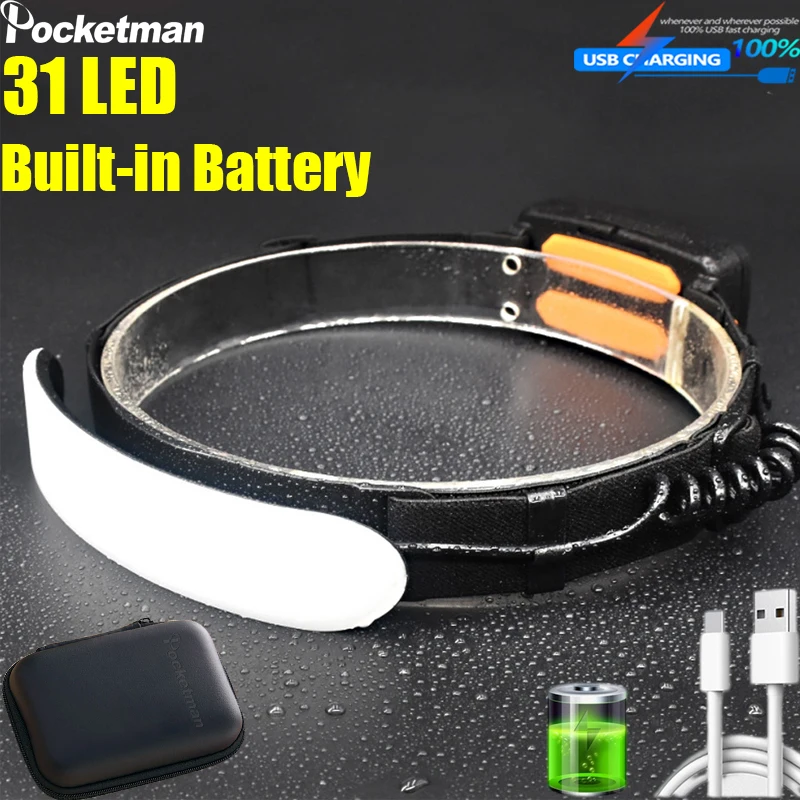 

Фонарь налобный Ulter яркий с 31 светодиодами и зарядкой от USB, 220 °