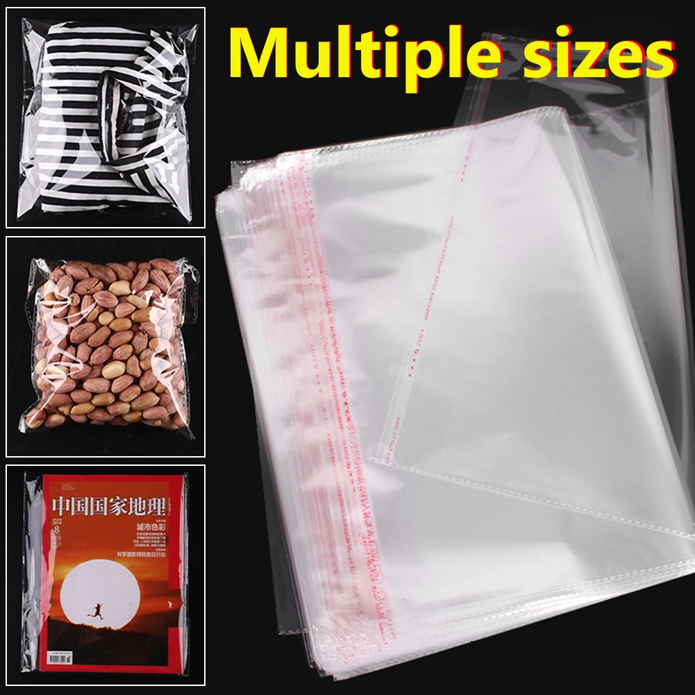 

100pcs/pack Transparent Self Adhesive Sealing Bags Food Storage OPP Cellophane Candy Packaging Wedding Party Jewelry Gift Bag