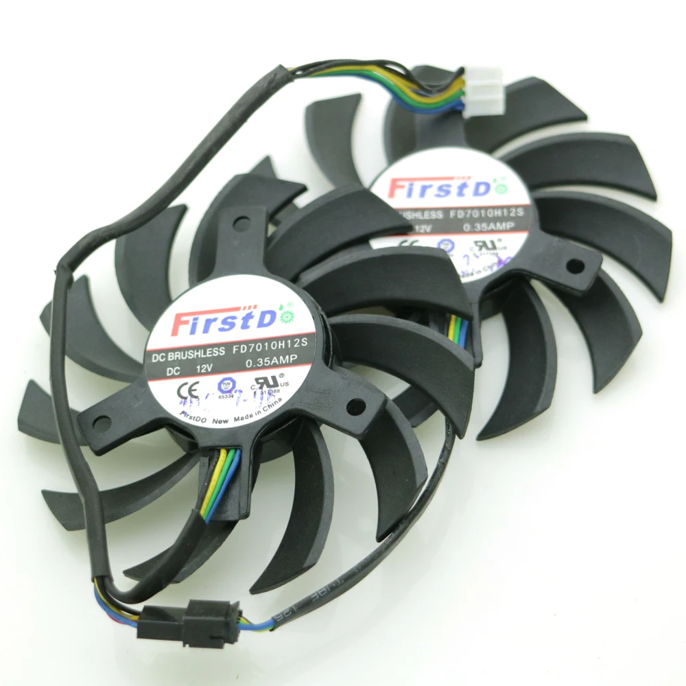 Фото 2 шт./лот FD7010H12S DC 12 В 0,35 А 75 мм для ASUS GTX760 DirectCU II кулер для видеокарты охлаждающий вентилятор 4Pin №4