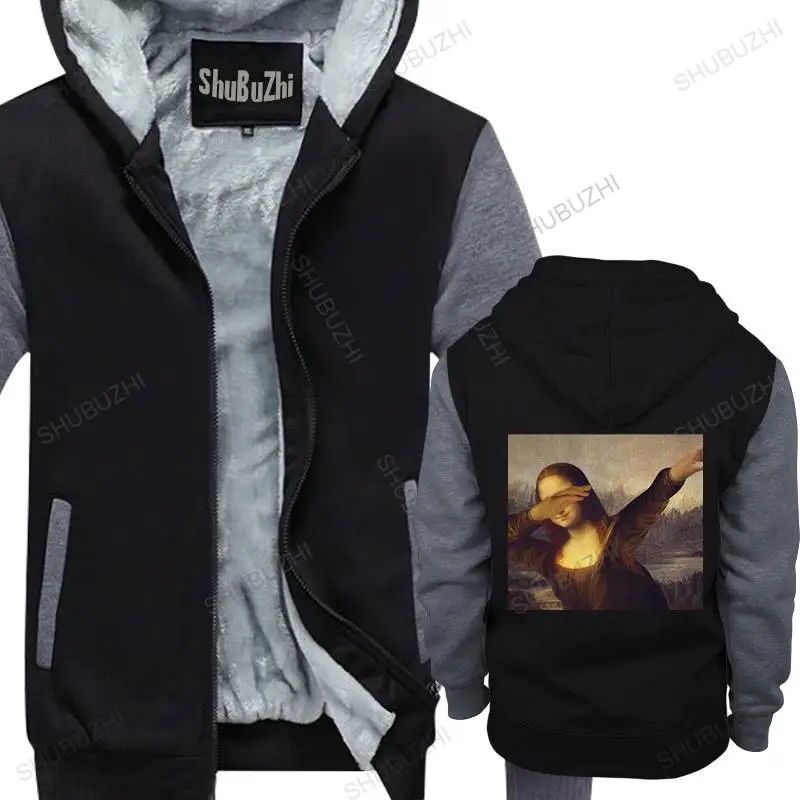 

Man black zipper thick hoodies Unisex Dabbing Mona Lisa Dab Hiphop Classic Art Gioconda unisex Outwear men hoody