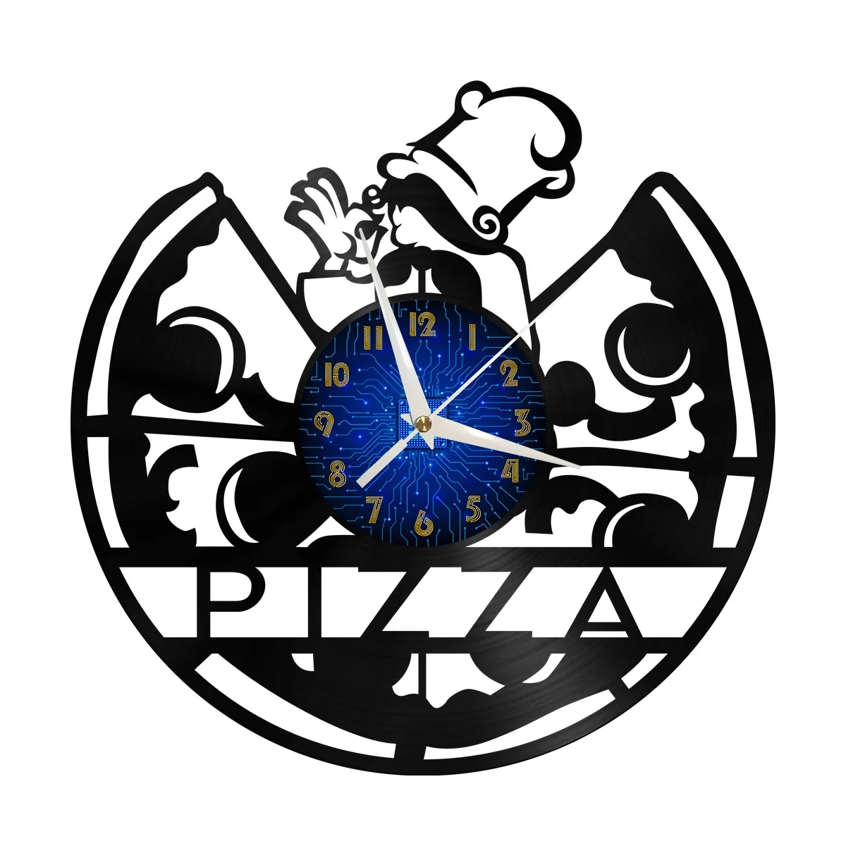 

Pizza Chef Vinyl Wall Clock, Vinyl Record Clock Wall Art Silent & Non-ticking
