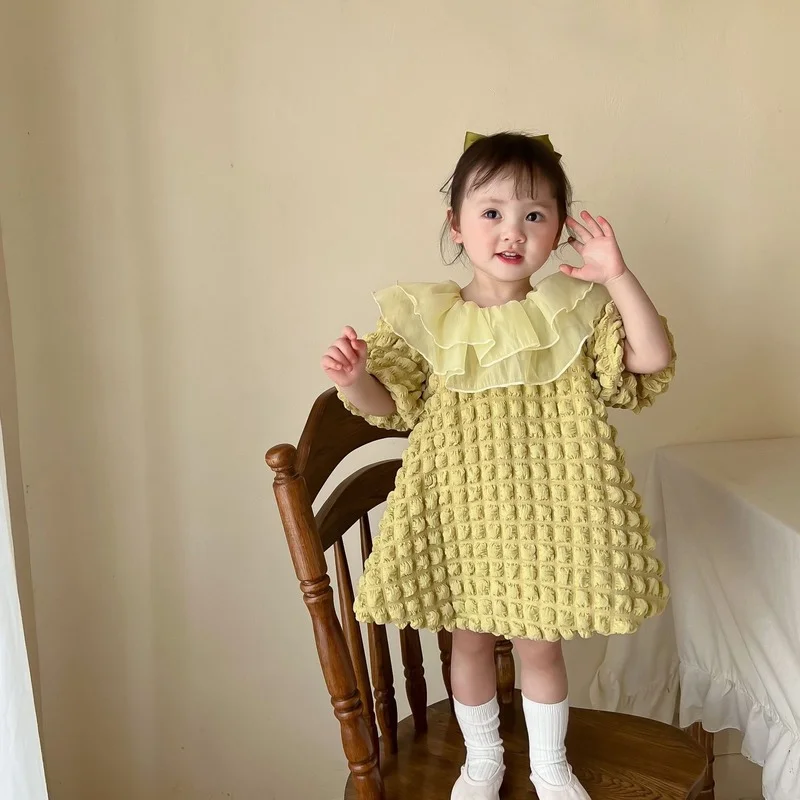 

Kids summer solid color thin princess dress Baby girls soft short sleeve casual dress