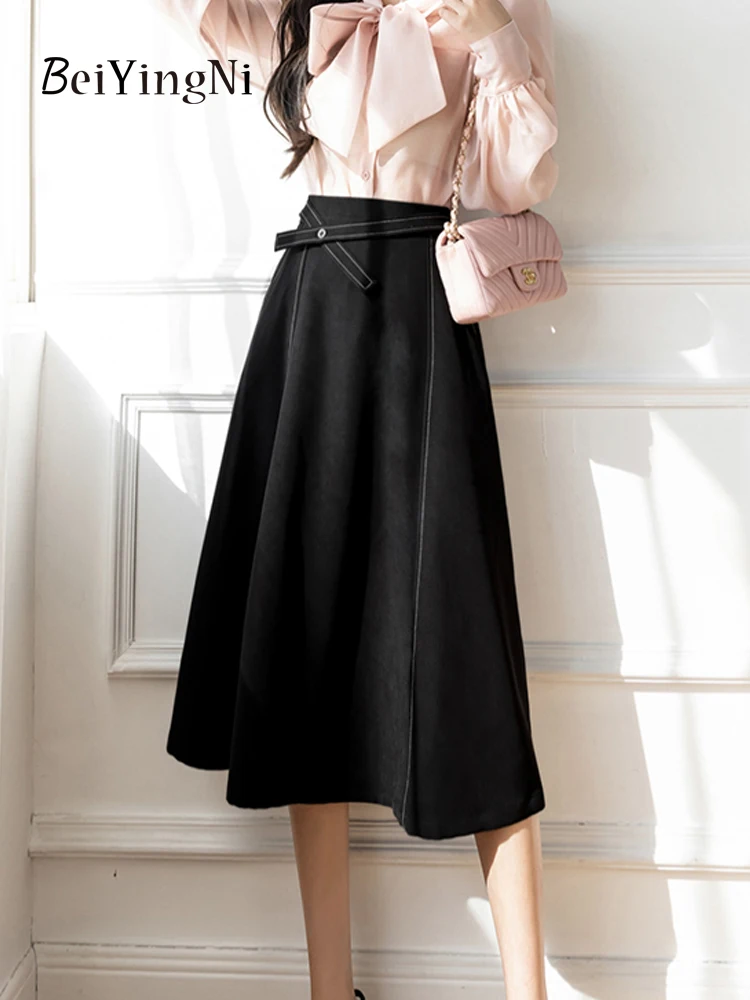 

Юбка Beiyingni Женская трапециевидная до колен, модная дизайнерская повседневная юбка с завышенной талией в Корейском стиле, весна-лето