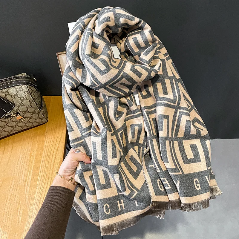 

Design Winter Warm Cashmere Scarf for Women Luxury Pashmina Shawl Wraps Thick Blanket Poncho Bufanda Female Echarpe Foulard 2023