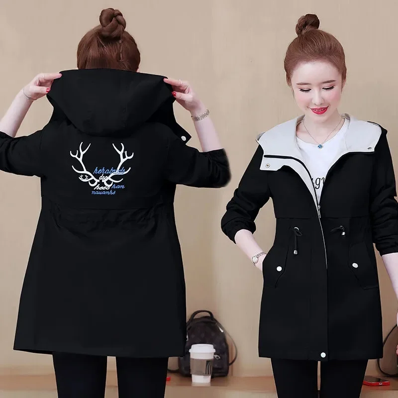 

2022 New Autumn Women's Jacket Long Windbreaker Female Jackets Loose Hooded Casual Basic Coat Loose Outerwear Tops F29