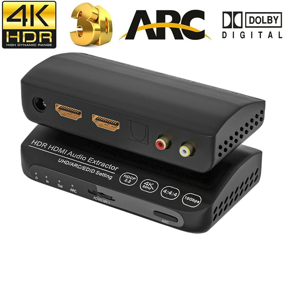 

UHD HDMI 2.0 Audio Extractor 4K 60Hz Splitter HDMI to Toslink +L/R Audio 5.1CH ARC Converter for PS5 PS4 pro