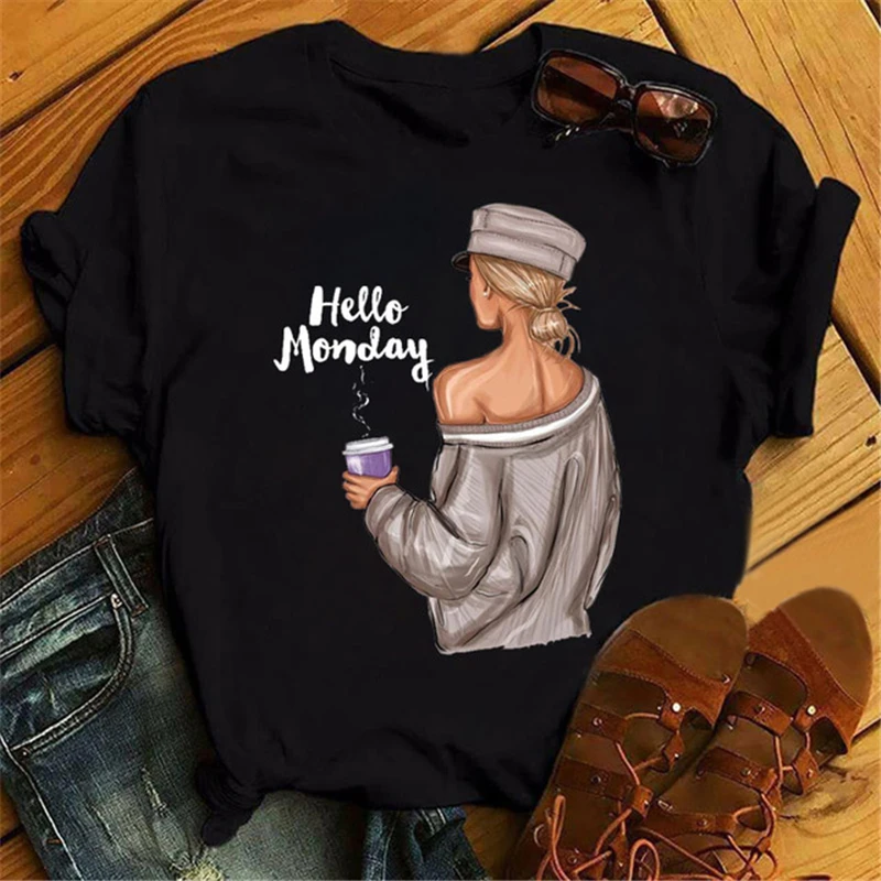 Женские Модные топы с графическим принтом Hello Sunday Coffee женские повседневные