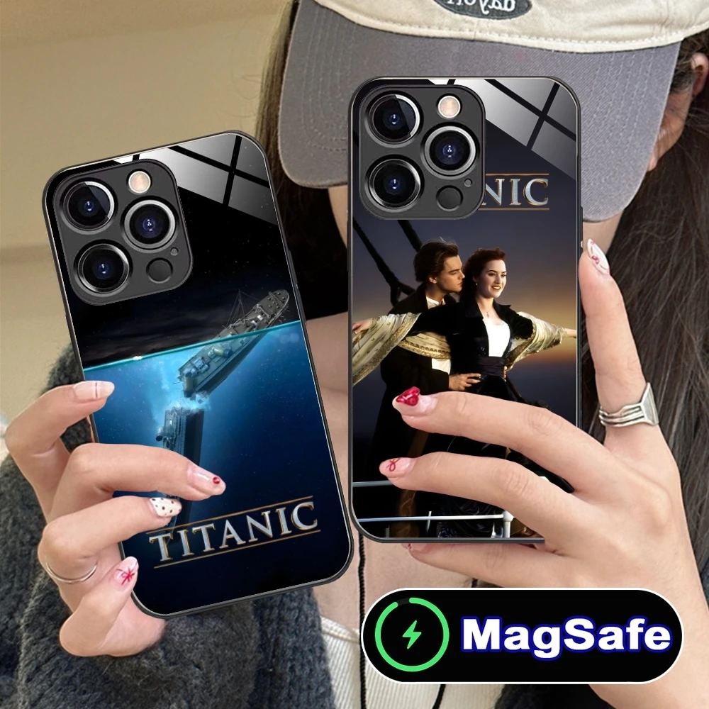 Luxury Titanic Mobile Smart Cell Phone Case for iPhone 16 15 14 13 12 11 Pro Max Plus Mini MagSafe Wireless Charging Glass Cover