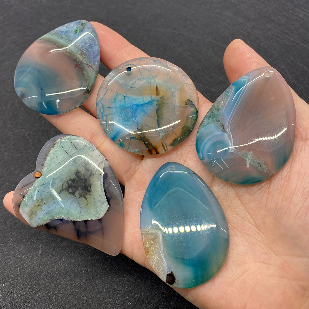 

5pcs/set Natural Stone Dragon Pattern Agate Pendants Charms for Jewelry Making DIY Necklace Earrings Round Heart Drop Shape Gem