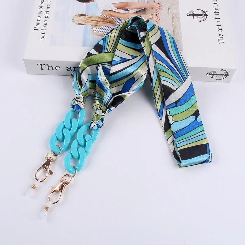 

Fashion Acrylic Silk Scarf Sunglasses Mask Holder Lanyard Jewelry for Women Printed Glasses Chain Neck Strap Glasses Accessories
