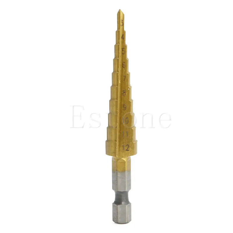 

HSS Titanium-Coated Step Drill Set 1/4" shank 3-12mm cutting tool Reamer