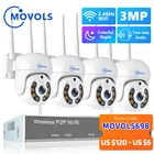 Movols H.265 3MP HD Беспроводная система видеонаблюдения двухсторонняя аудио Водонепроницаемая PTZ WIFI IP камера безопасности 8CH P2P NVR комплект видеонаблюдения