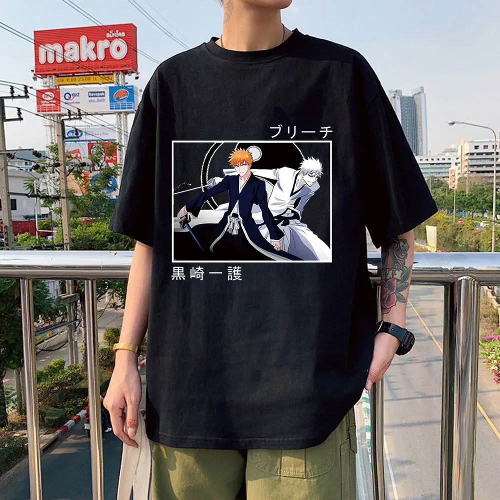 

Japan Anime Ichigo Kurosaki T Shirt Men Women's Pure Cotton Fashion T-shirt Short Sleeve Manga Bleach T-shirts Top Harajuku