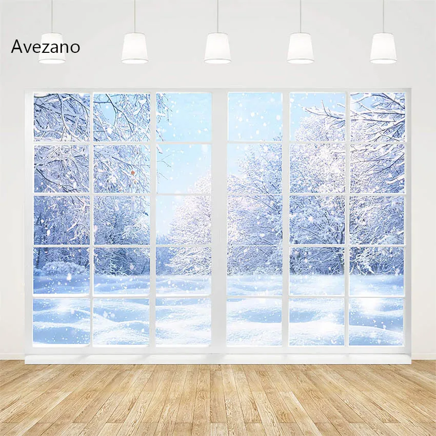 

Avezano Christmas Backdrops Window Snowflake Forest Winter Family Holiday Portrait Decor Photography Background Photo Studio