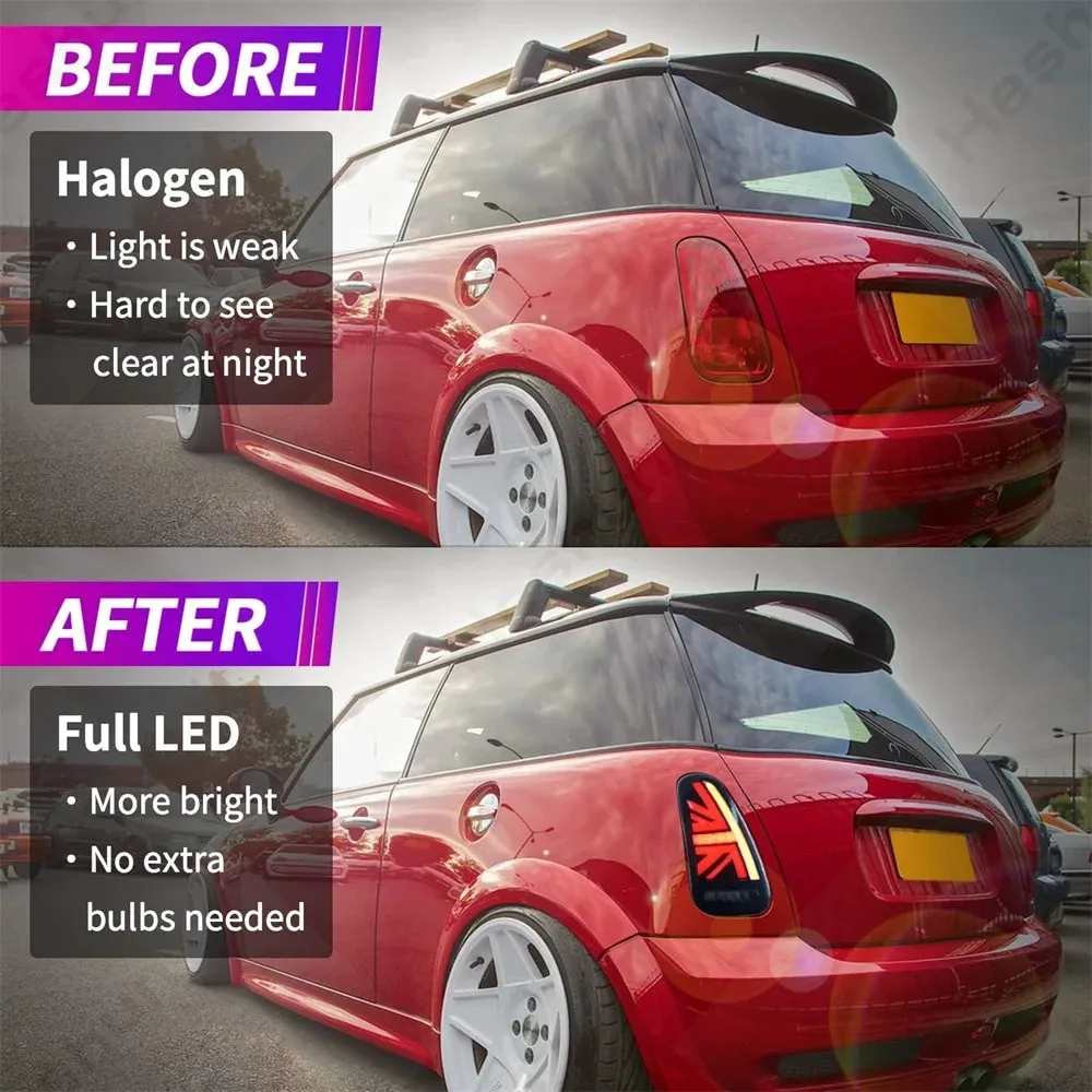 Фото Пара светодиодных задних фонарей для BMW Mini Cooper Convertible R50 R53 R52 2001-2008 годов выпуска. Светодиодные задние фонари, задние фонари заднего хода, задние габаритные огни. №1