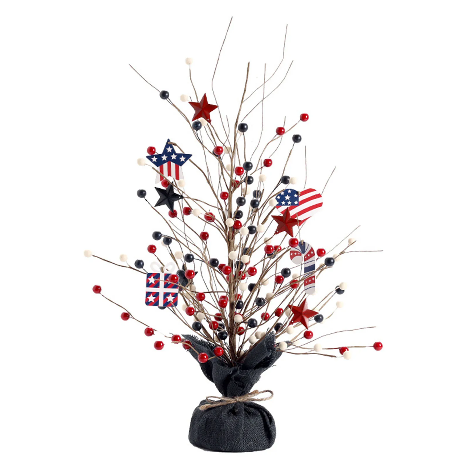 

4th Of July Patriotic Window Festival Atmosphere Home Party Artificial Tree Holiday Berries Tabletop Decor Independence Day