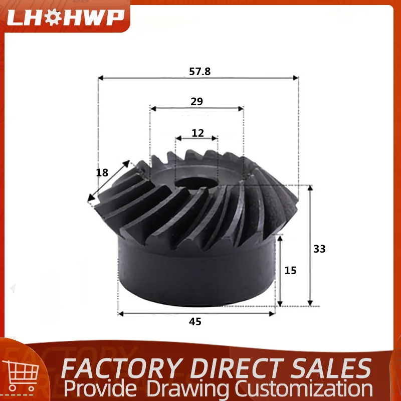 

1 pair of 45# steel spiral bevel gear 3M18 tooth hole 12mm surface high frequency quenching helix angle 35 degrees