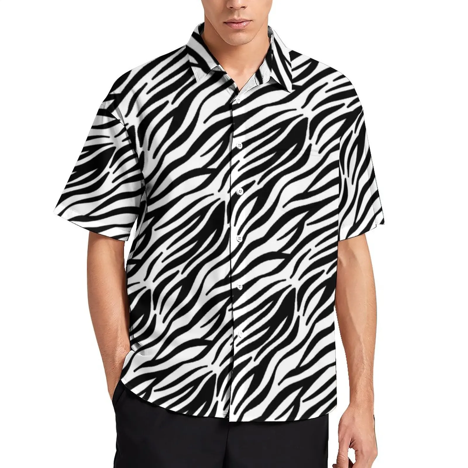 

Black And White Zebra Casual Shirt Stripes Print Beach Loose Shirt Hawaiian Streetwear Blouses Short-Sleeve Graphic Oversize Top