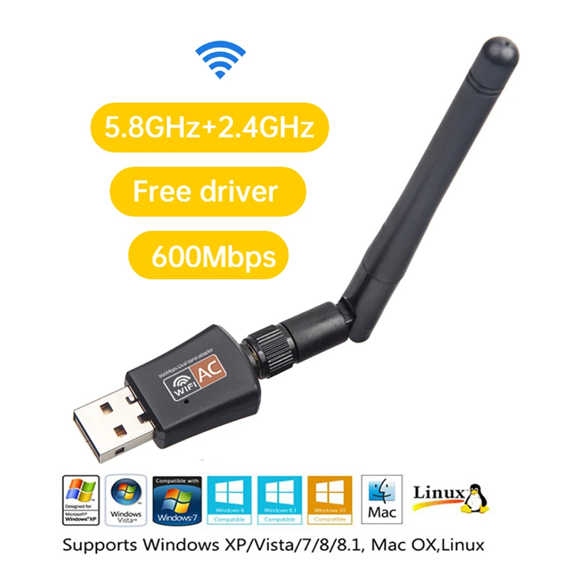 

Мини USB Wi-Fi адаптер 600 Мбит/с 5,8 ГГц + 2,4 ГГц USB2.0 Wi-Fi ресивер Беспроводная сетевая карта Lan Wi-Fi высокоскоростная антенна