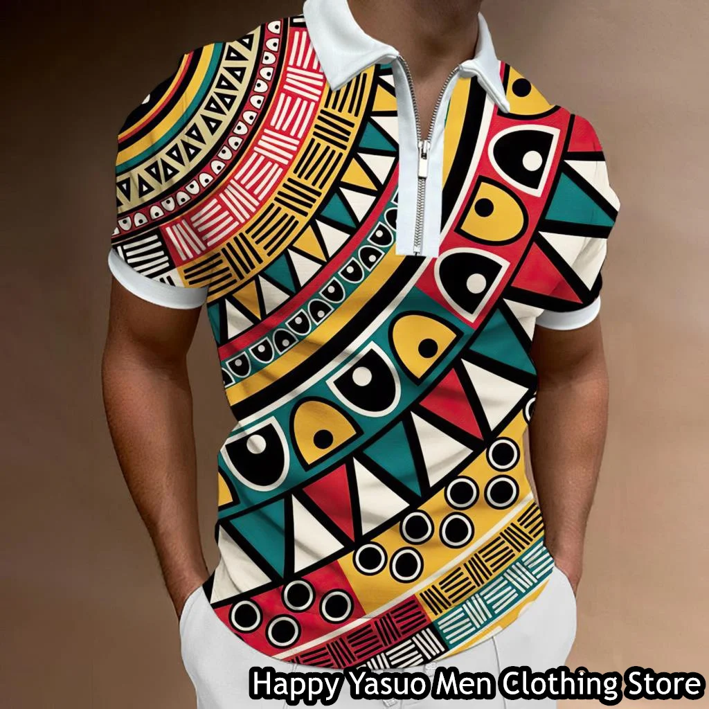 

Summer Men Casual Africa Dashik Polo Shirt Retro Ethnic Style Tops Tees Male Oversized Vintage Clothing Male Fashion Streetwear