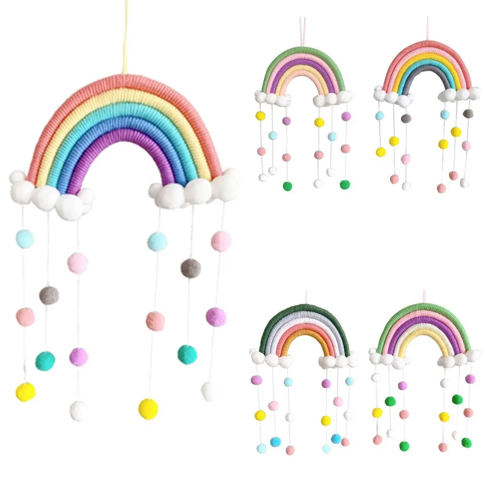 

Crafts Macrame Photo Prop PomPom Rainbow Tapestry Clouds Felt Ball Wall Hanging Decor