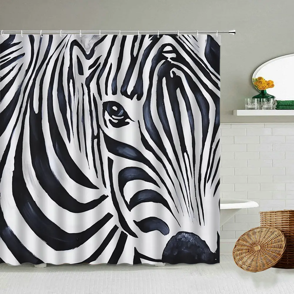 

Home Bathroom Decoration Creative Art Bathroom Screen Black and White Zebra Animal Pattern Waterproof Shower Curtain