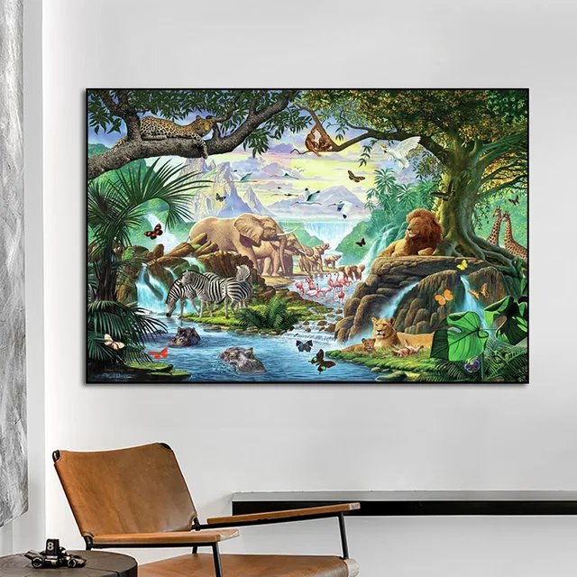 Тропические животные джунглей Пейзаж холст картины плакаты и принты  настенные картины для гостиной домашний Декор без рамки | AliExpress