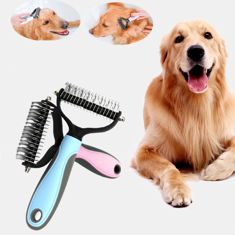 

Двухсторонняя расческа для удаления шерсти у домашних животных, ножницы для завязывания, щетка для груминга кошек и собак с длинными вьющимися волосами