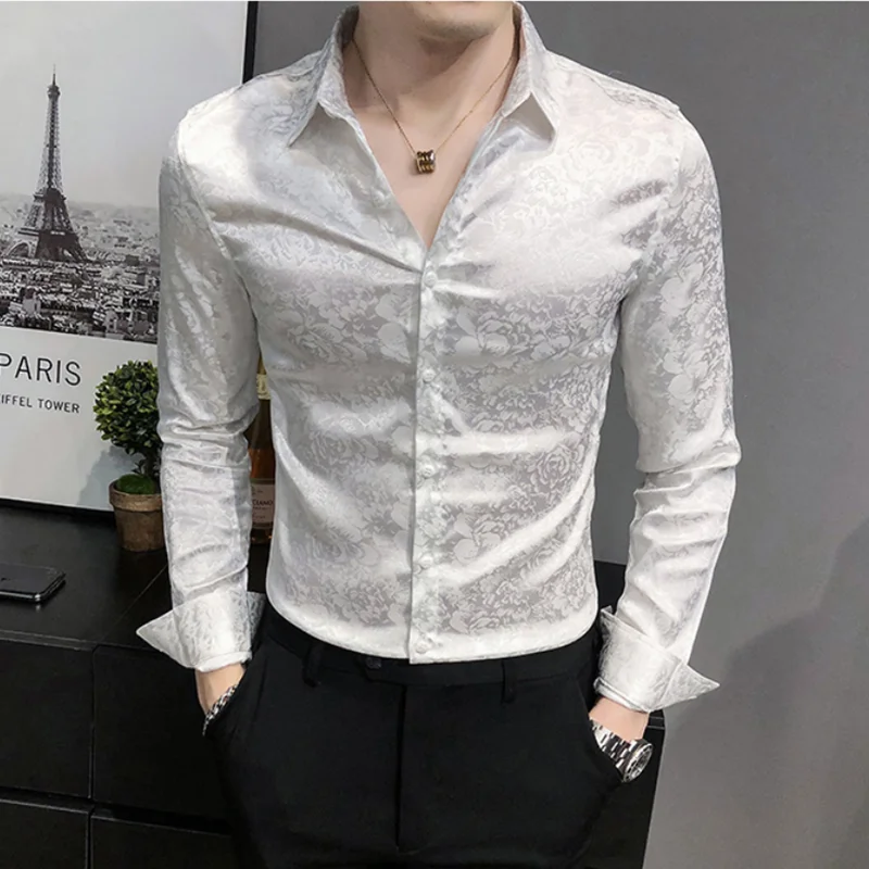

Luxury Printed Men's Shirt Long Sleeve Slim Fit Business Dress Shirts Casual Social Party Mens Clothes Streetwear Chemise Homme