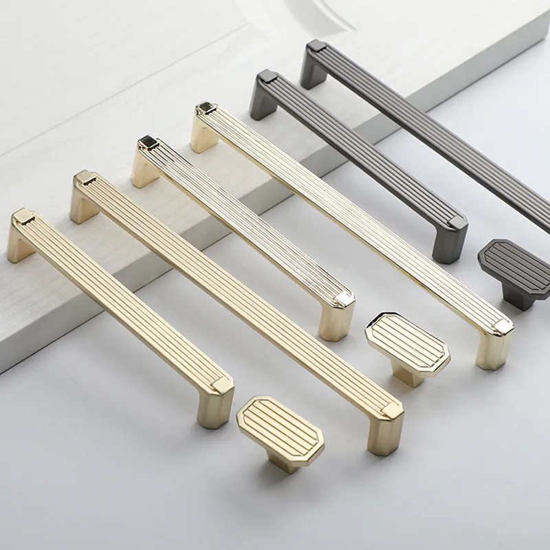 

Striped Drawer Handle Lengthened Light Luxury Golden Gray Cabinet Wardrobe Door Handle Solid Thickened Nordic Square Door Handle