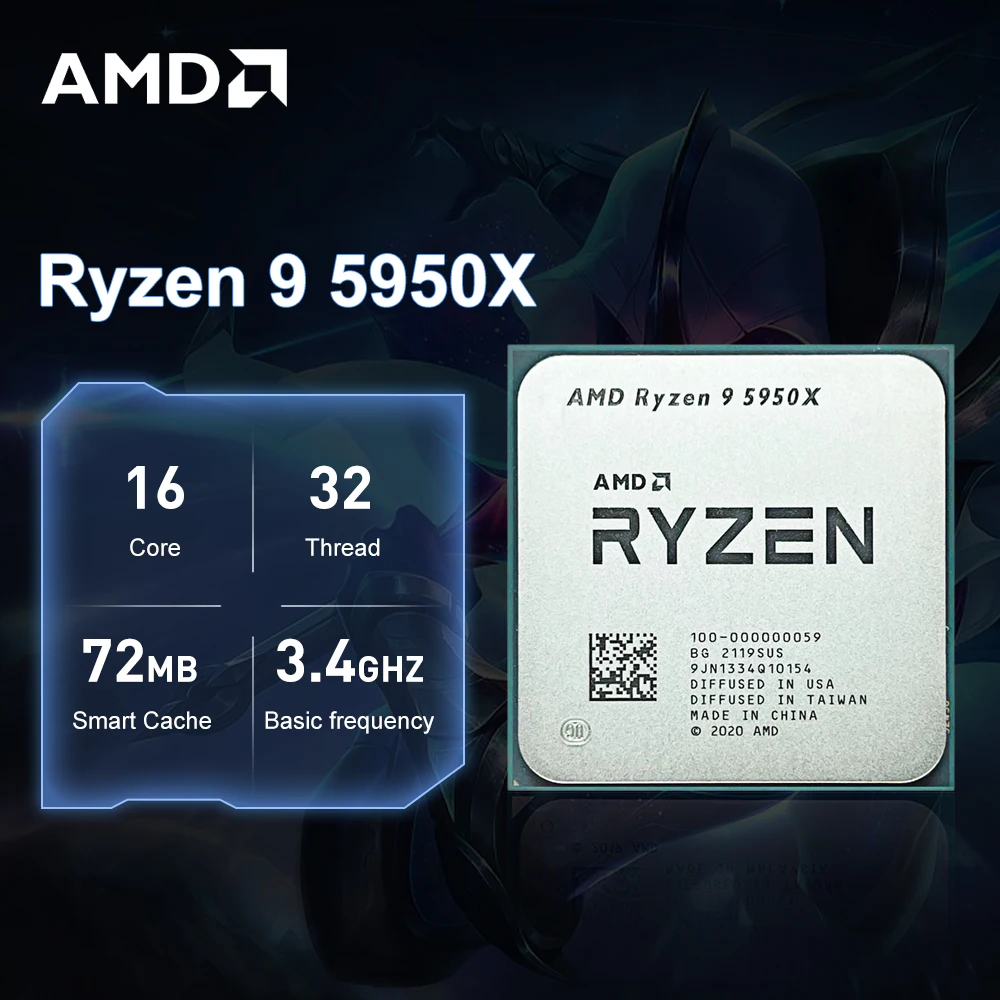 

AMD New R9 5950X CPU 3.4 GHz 16 Cores 32 Threads Gaming Processor AM4 Ryzen 9 5950X 7NM L3=64M For B550 B550M MotherBoard