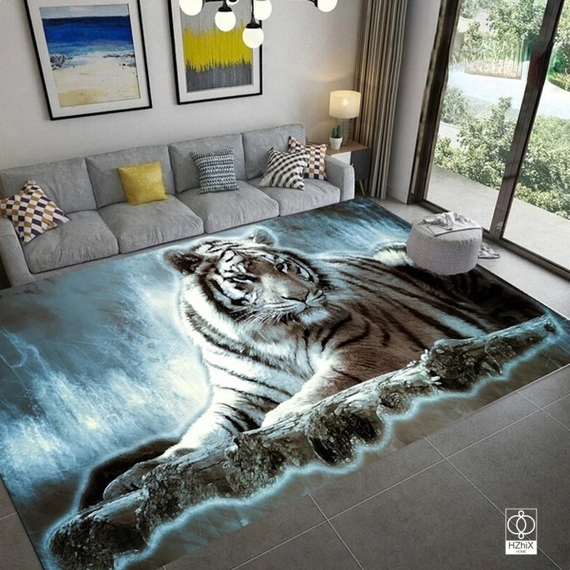 

King of The Forest Tiger Carpet 3D Print Animal Flannel Large Mat for Living Room Rugs Soft Rugs Bedroom Home Decoration Decor