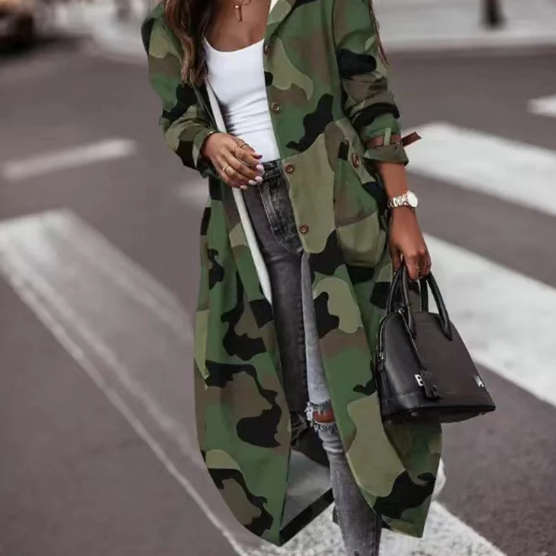 

All-match Coat Women Korean 2022 Fall Single Breasted Pocket Design Belted Hem Trench Coat Oversize Jacket Army green