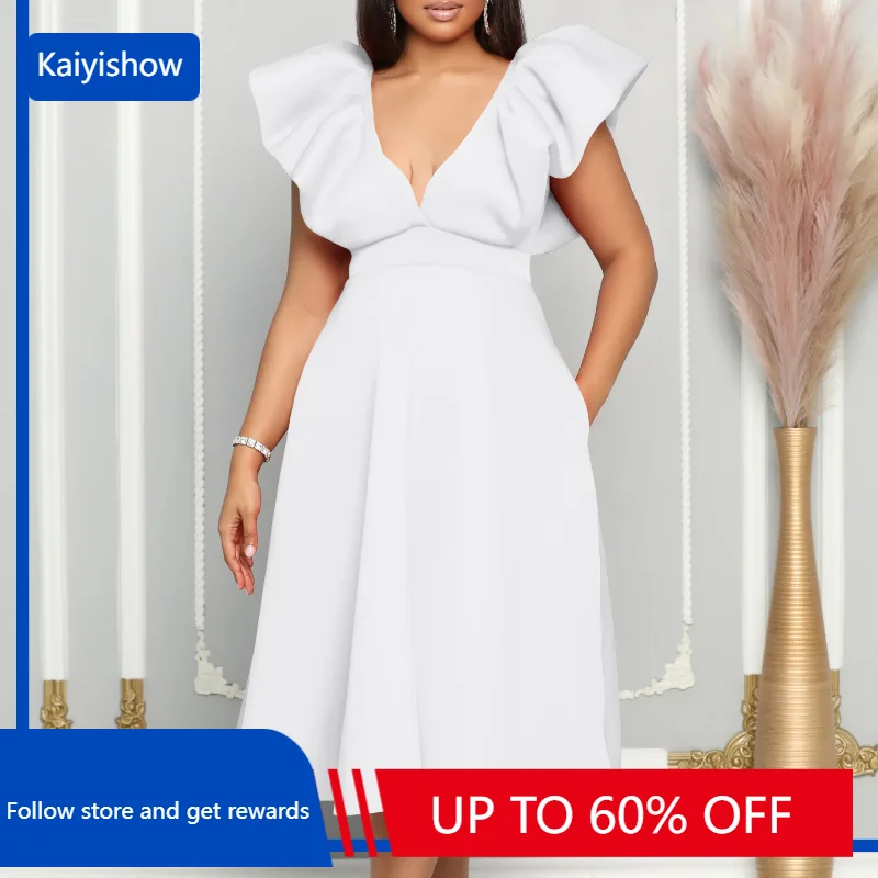 

African Dresses for Women Summer African Sleeveless Party V-Neck High Waist Pleat Fashion Evening Birthday Gowns African Clothes