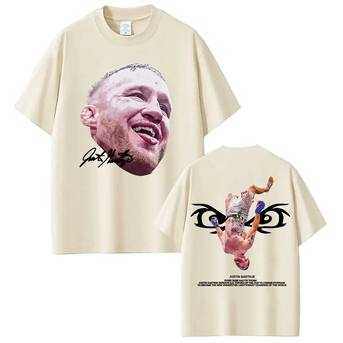 Футболки с двусторонним принтом The Highlight Justin Gaethje для мужчин и женщин, классическая готическая футболка в стиле High Street, летние топы, футболка с круглым вырезом (art.: 3920dbb38c826) - 3920dbb38c826