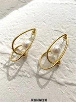 copper geometric wound inlaid pearl earrings female european and american design simple temperament female jewelry