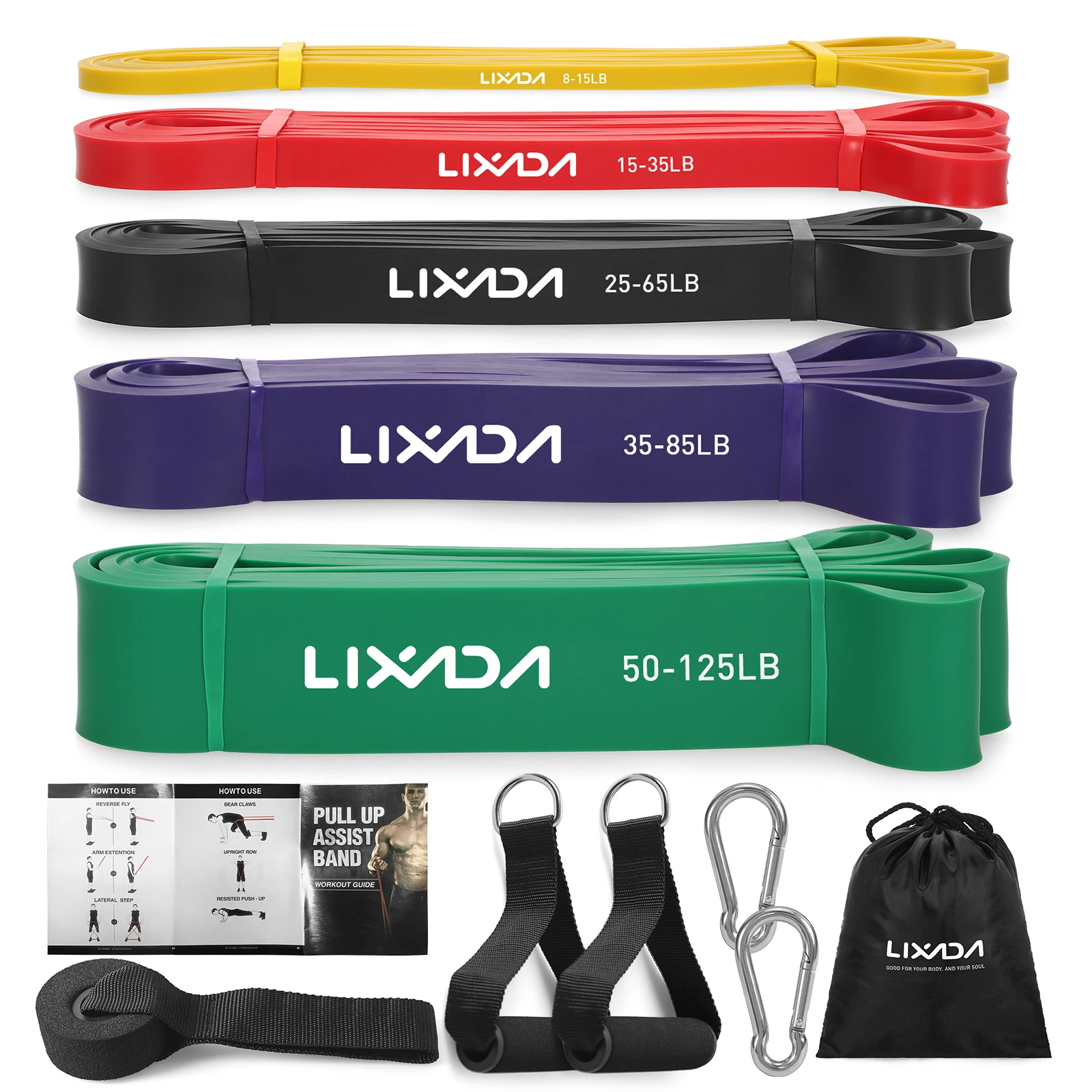 Lixada 5 упаковок набор вспомогательных лент для подтягивания эспандеры с петлями
