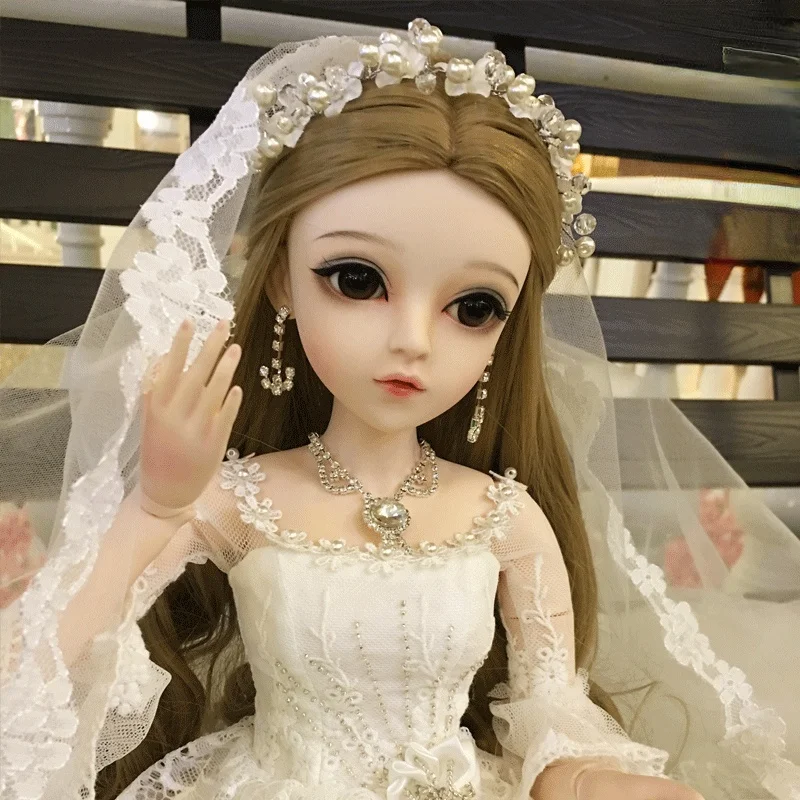 

1/3 BJD Doll 60cm Height Ball Jointed Girl with Full Set Outfits White Wedding Dress Shoes Upgrade Makeup