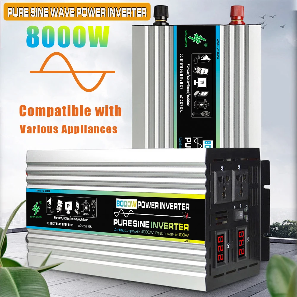 

8000W Pure Sine Wave Inverter 12V To 220V Inversor Transformador Solar RV Car Power Inverter Large Power Inverter 50hz 60hz