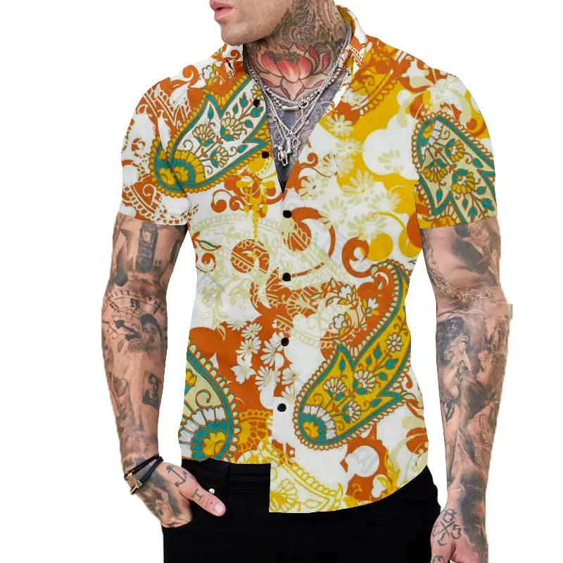 

2022 Summer Men's Shirt Colorful Doodle 3D Print, Hawaii Single Row Button Fashion Loose Short Sleeve