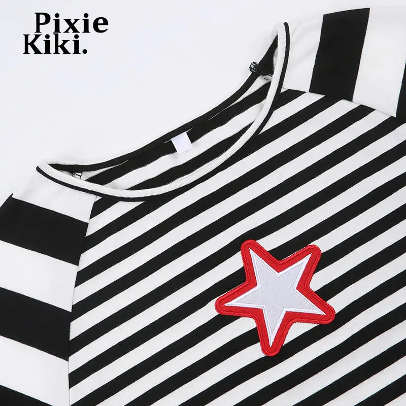 Футболка женская полосатая с вышивкой в виде звезд Y2k |