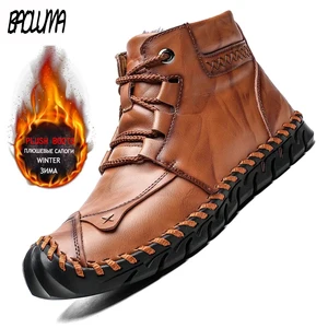Мужские классические ботинки, зимние ботинки на толстом плюше, теплые ботинки ручной работы, водонепроницаемые Нескользящие мужские мокасины
