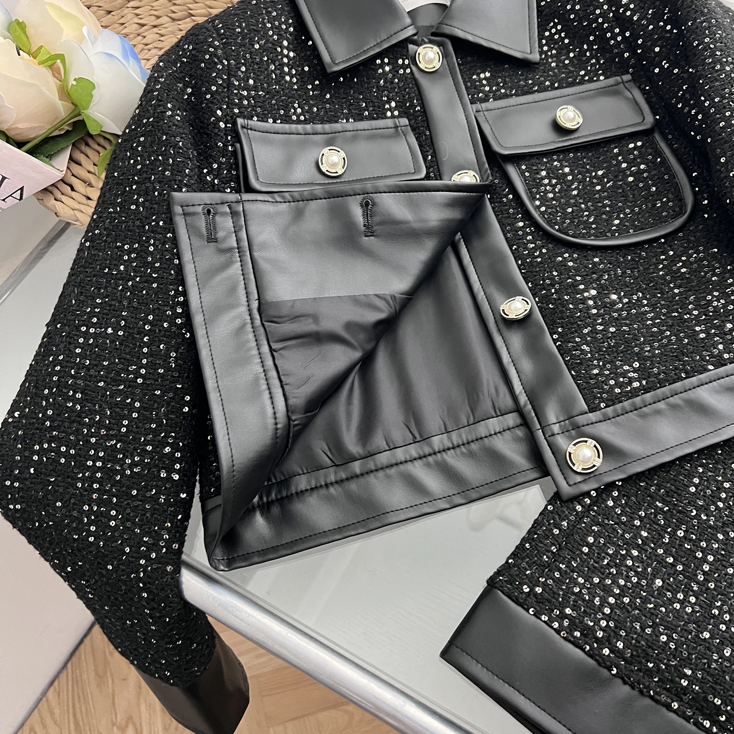 Женский комплект из 2-х предметов винтажный твидовый пиджак с блестками и